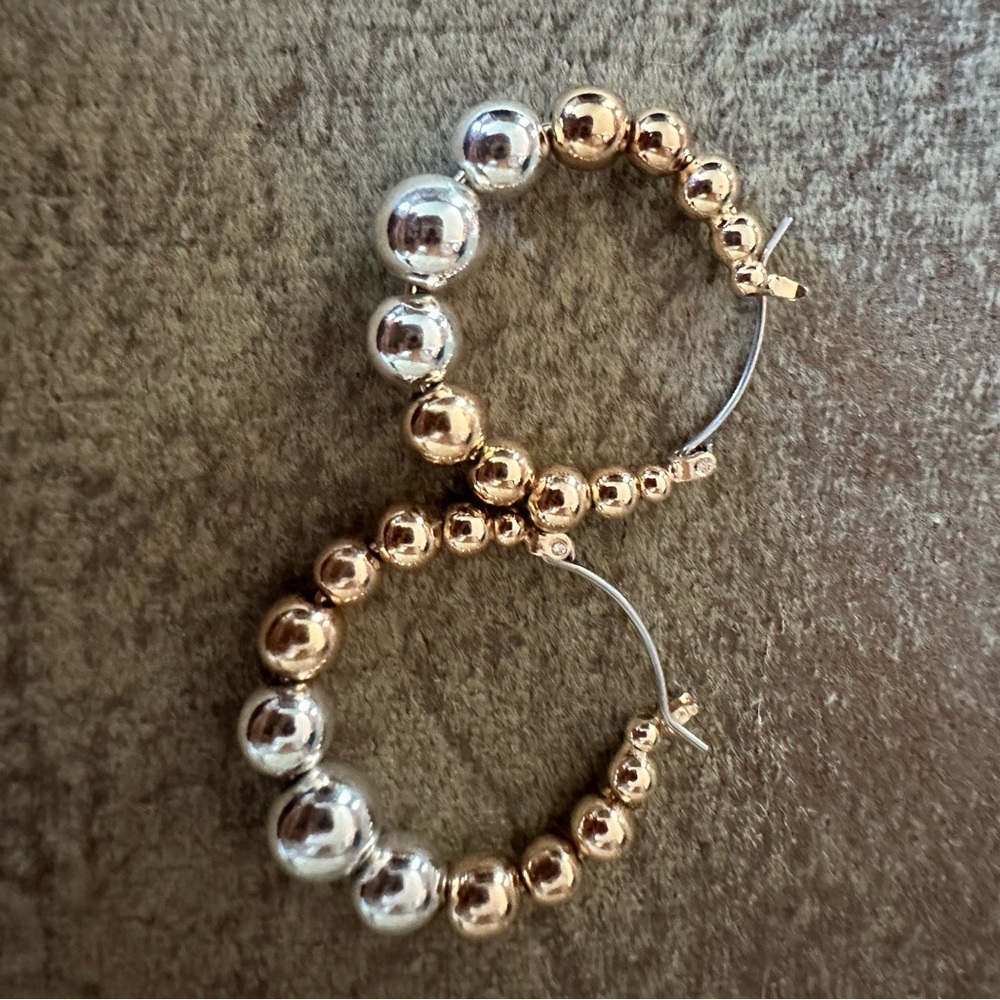 JCPenney Silver and Gold Hoop Earrings with Metallic Beads